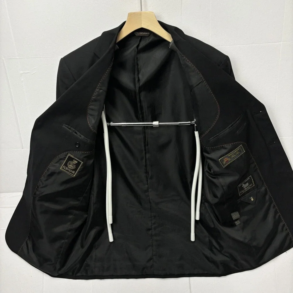 FR Tripler & Co‎ Mens Black Wool Cashmere 3 Button Blazer Sport Coat Lana Lux